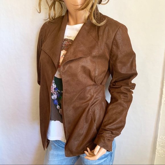ZARA Faux Suede Brown Stylish Jacket - Picture 6 of 8